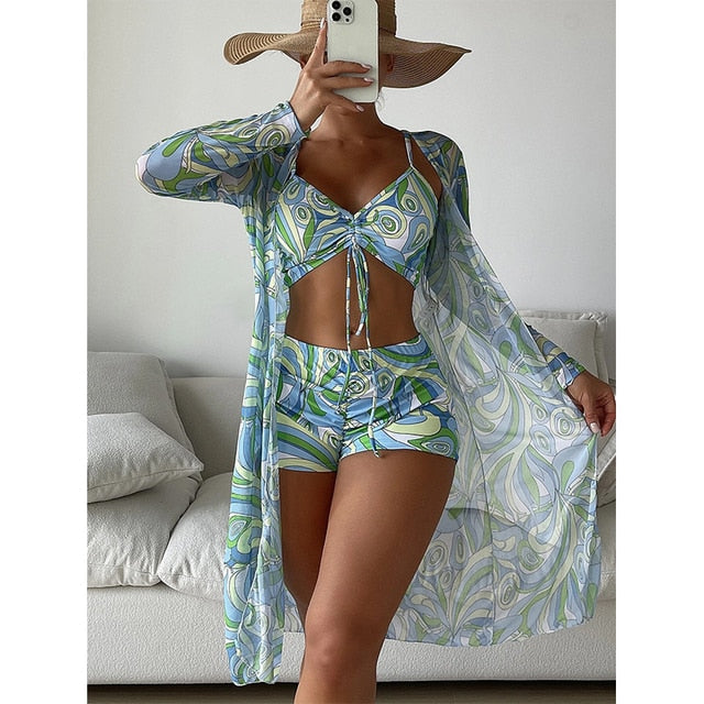 High Waist Bikini Set Three Pieces Set