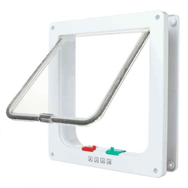 Pet Door 4 Way Lockable Dog Cat Kitten Door Security Flap Door ABS Plastic S/M/L Animal Small Pet Cat Dog Gate Door Pet Supplies|Cat Crates & Cages|