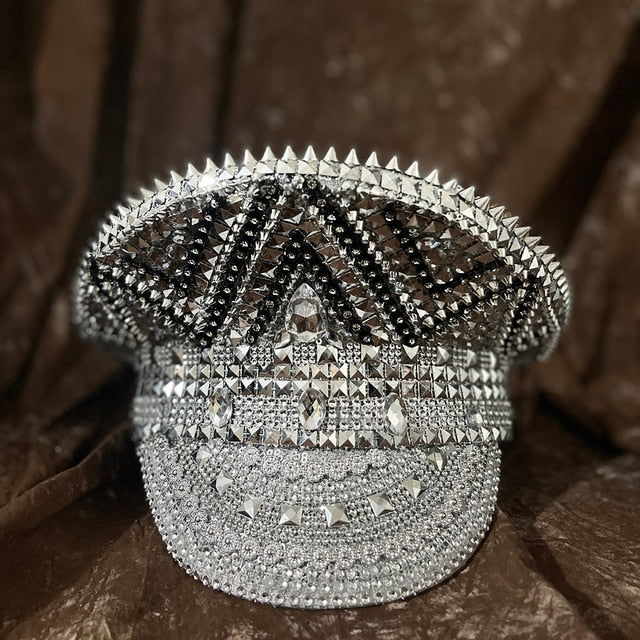 Luxury Rhinestone Women Military Sergeant Bridal Hat