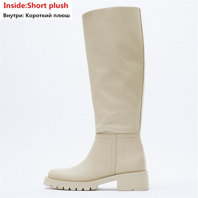 Slip On Knee High Full Genuine Leather Boots