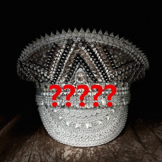 Luxury Rhinestone Women Military Sergeant Bridal Hat