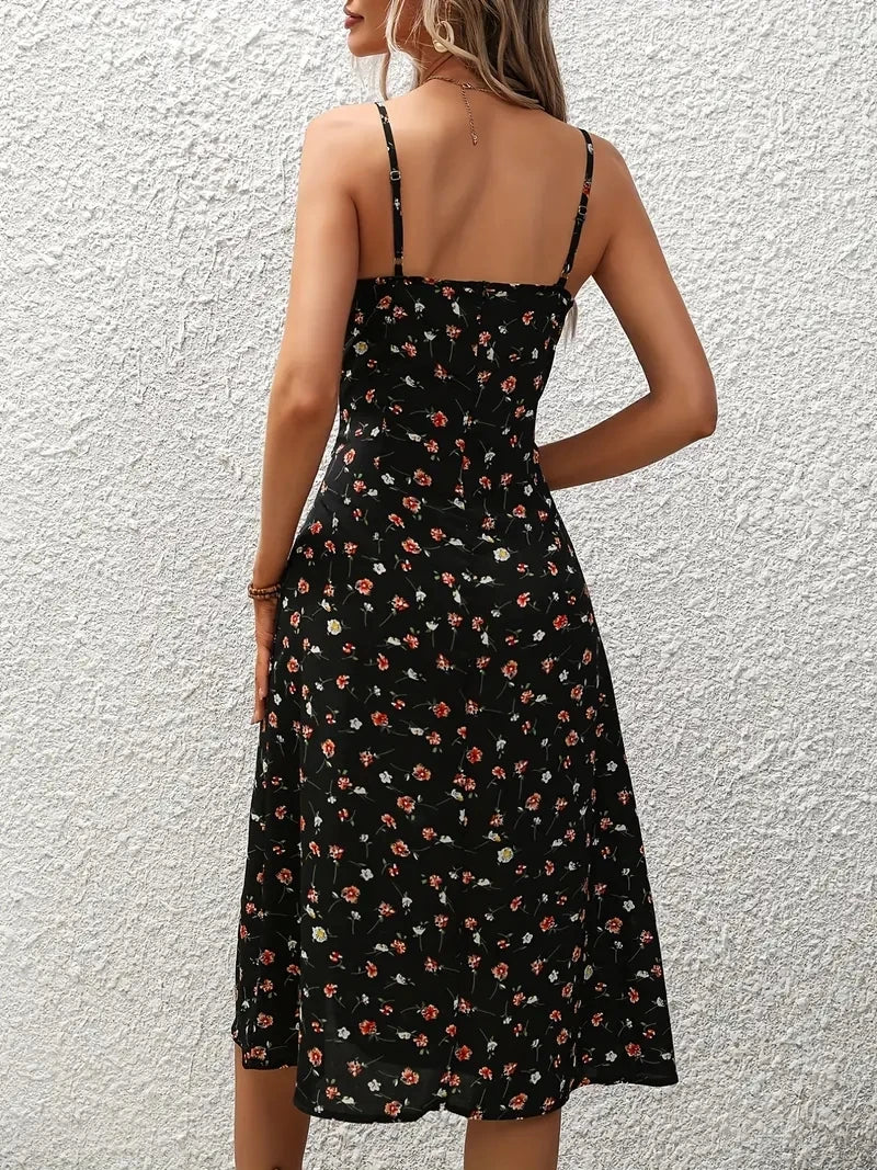 Floral Sexy Midi Slit Dress