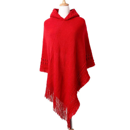 Tassel Cape Coat Fringe Poncho Oblique Stripe Coat Bohemian Shawl Scarf for Women