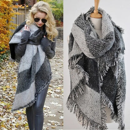 Women Contrast Color Tassel Scarf Retro Female Multi-Purpose Shawl Scarf for Women