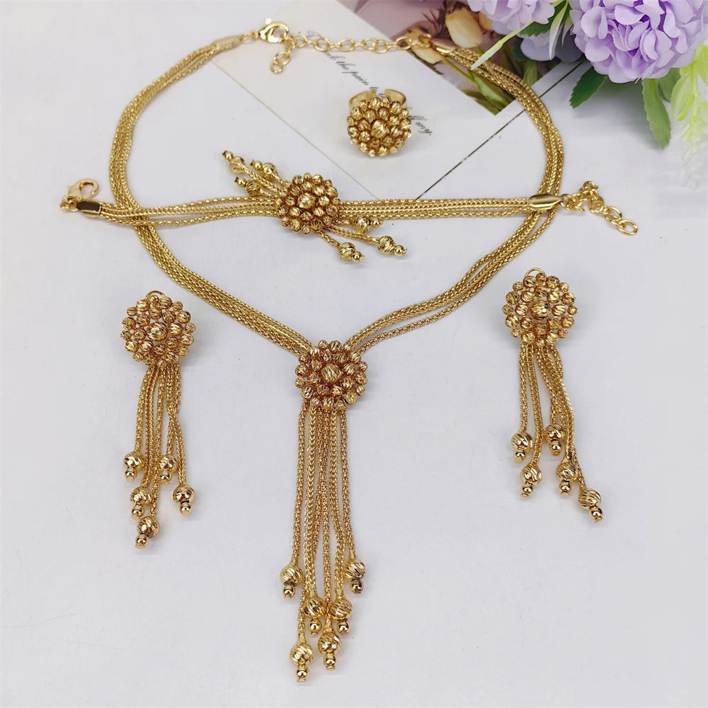Women's Golden Round Beaded Jewelry Set For weddings and Birthday Parties