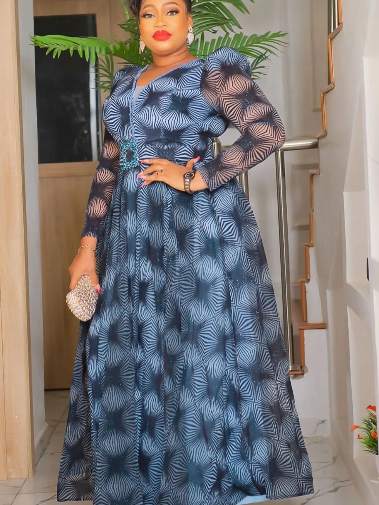 Fashionable Long Sleeve African Maxi Dress