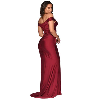 Elegant Maxi Evening Dress, Satin Banquet V Neck Sexy Spring Summer Split, Female Luxury Trailing Long Party Dress