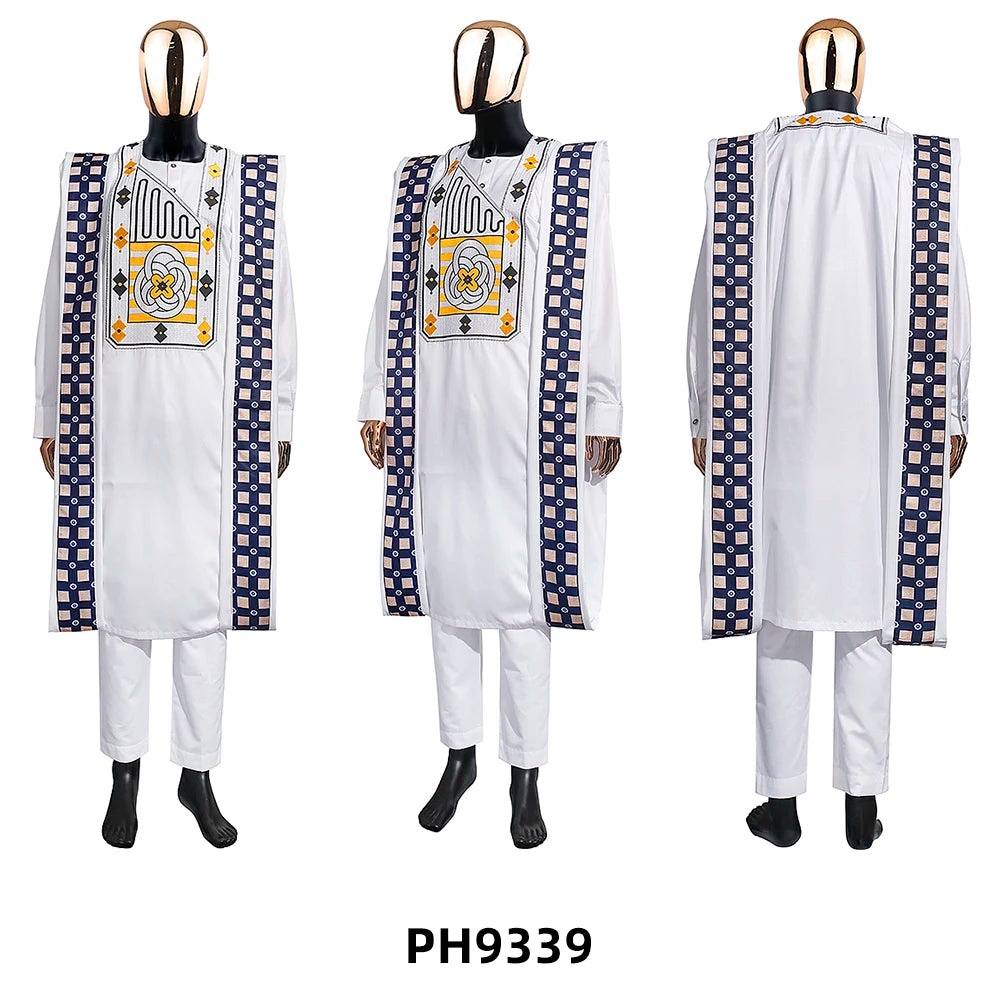 2 pcs Traditional African Embroidery Dashiki Shirt and Pants for men