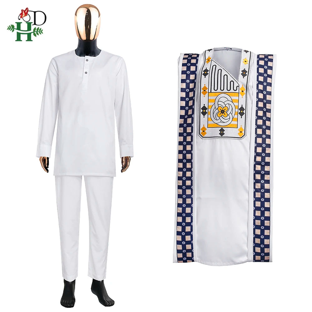 2 pcs Traditional African Embroidery Dashiki Shirt and Pants for men