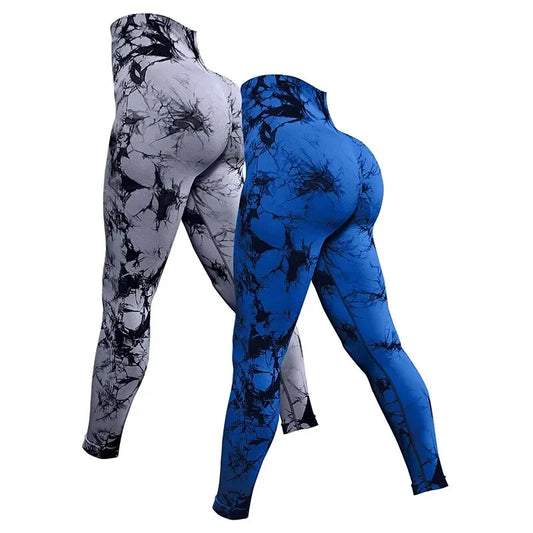 Tie Dye Yoga Pants Sport Leggings 2 Piece Seamless High Waist Push Up Woman Tights Fitness Workout Leggins Gym Clothing