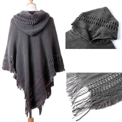 Tassel Cape Coat Fringe Poncho Oblique Stripe Coat Bohemian Shawl Scarf for Women