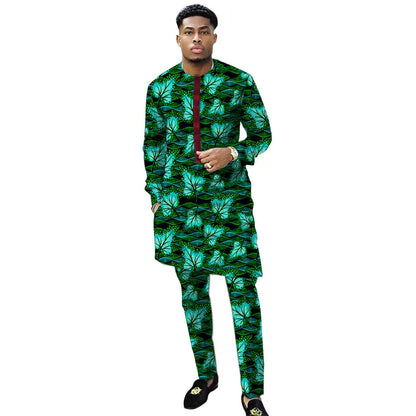 2 pcs Traditional African Dashiki Print Shirt and Pants for men