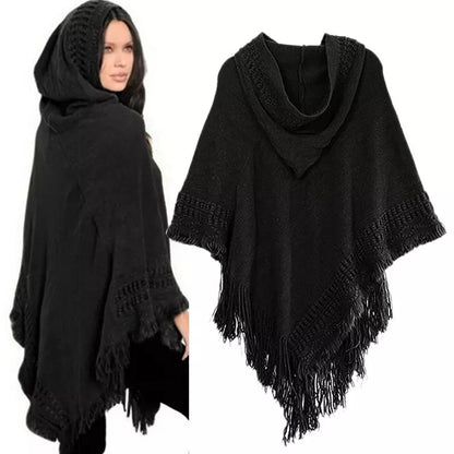 Tassel Cape Coat Fringe Poncho Oblique Stripe Coat Bohemian Shawl Scarf for Women