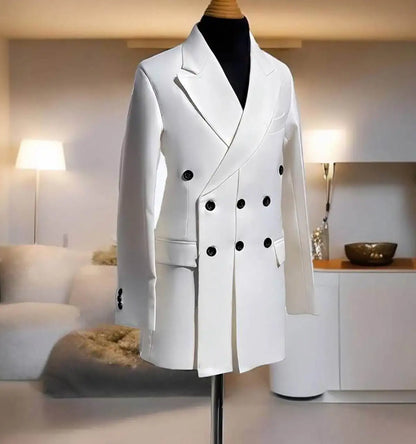 Men Long Jacket Peaked Lapel Three-Button Blazer Business Party Prom Custom Made Only Coat