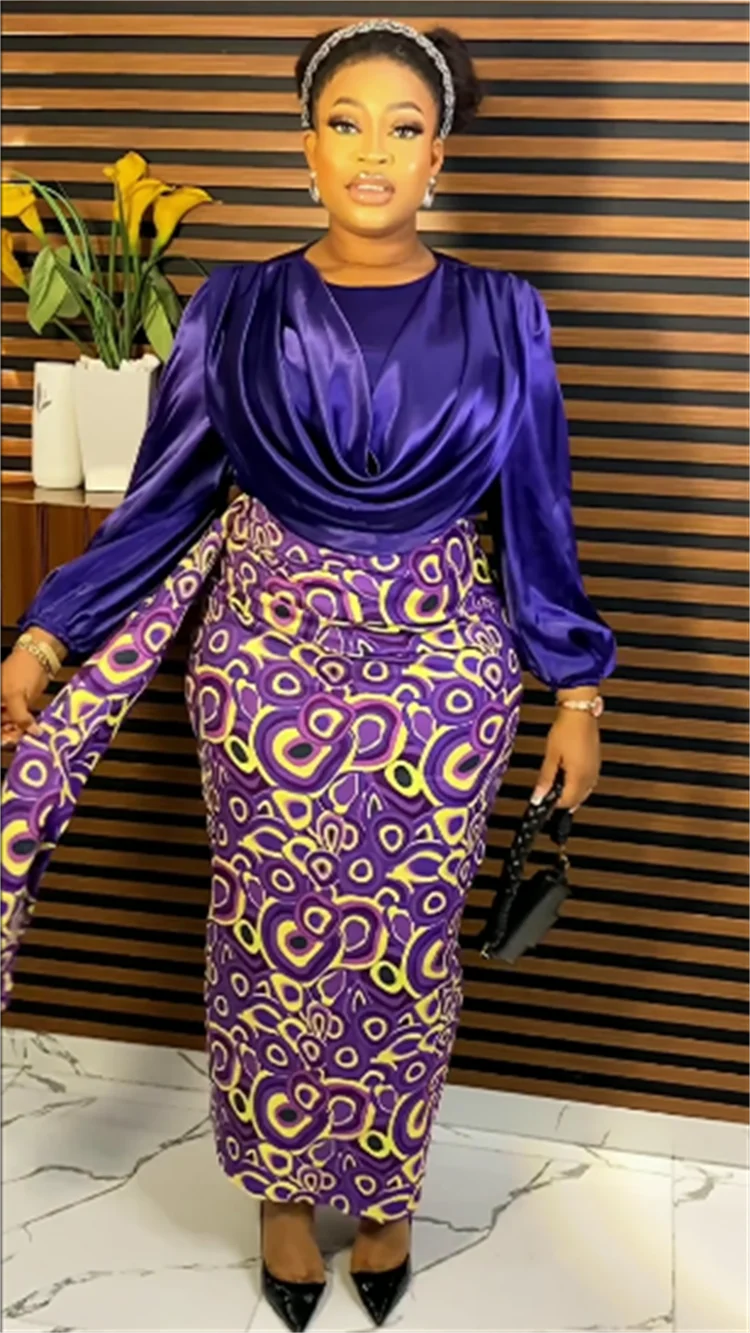 Satin Long Sleeve African Dress