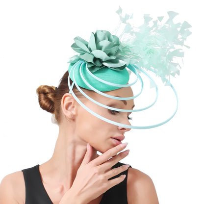 Fancy Sinamay Floral Fascinator – Feather Headpiece for Weddings
