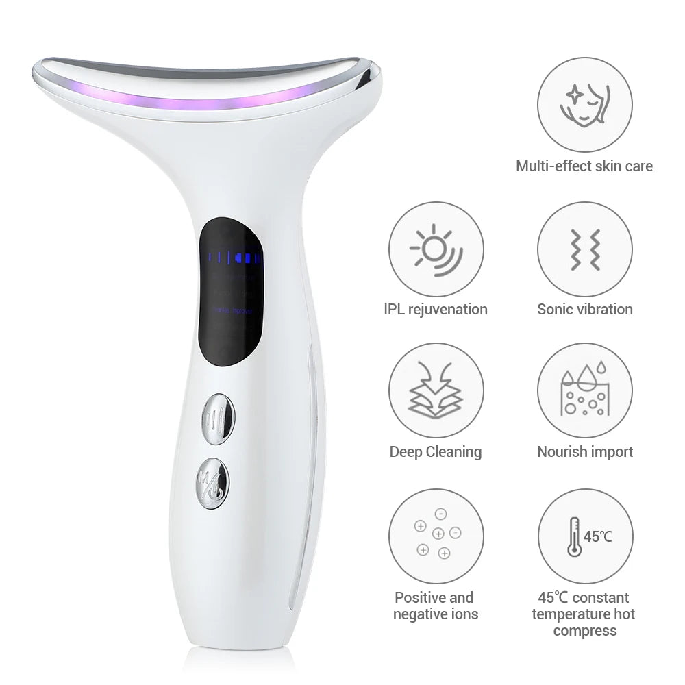 Neck Beauty Device EMS Micro-current, Three-color Light Firming and Rejuvenating Skin, Ion Importer Facial Lifting for Neck Lines