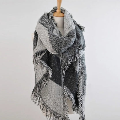 Women Contrast Color Tassel Scarf Retro Female Multi-Purpose Shawl Scarf for Women