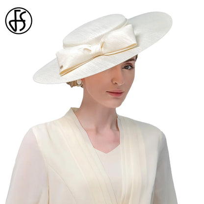 Wide Brim Church Fascinator – Big Bowknot Hat for Weddings