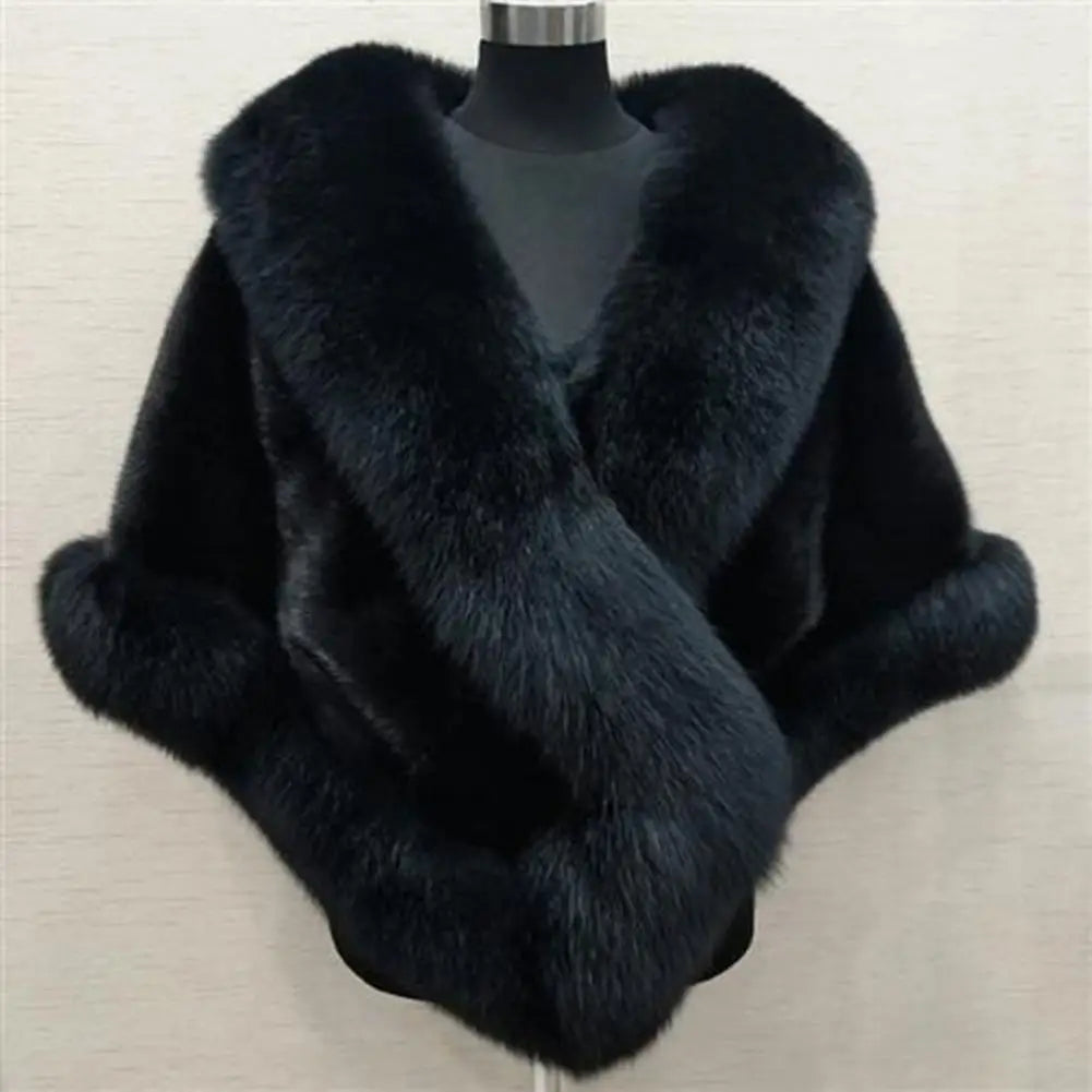 Luxury Fur Poncho Fluffy Shawl Wedding Banquet Dress Plush Cape Coat for Women