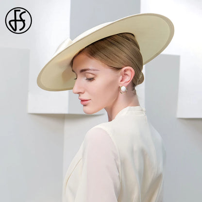 Wide Brim Church Fascinator – Big Bowknot Hat for Weddings