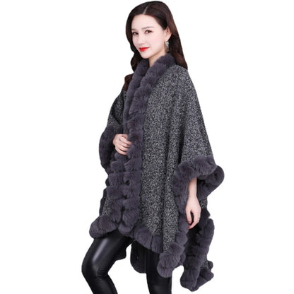 Luxury Faux Fur Coat Rabbit Fur Poncho Shawl Wraps Loose Fluffy Fur Long Cloak Cape for Women