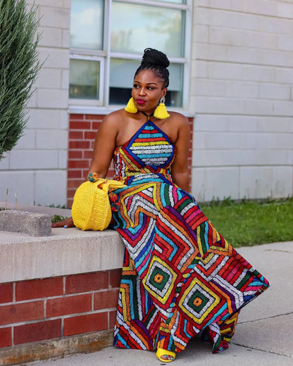 Boho Dashiki Print Style African Maxi Dress