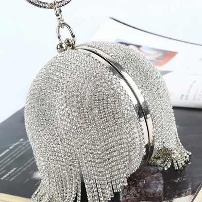 Circular Ring Evening Bags Metal Gold/Sliver Rhinestone Round Ball Handbags Elegant Luxury Clutch Purse Small Wedding Wallets