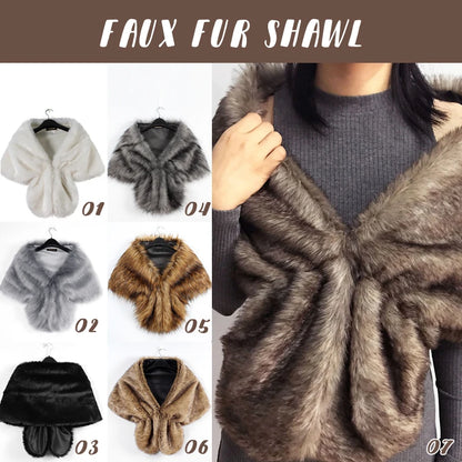 Shawl Wedding Cape Warm Plush Elegant Winter Faux Fur Long Shawl Stole Wrap Shrug Scarf For Women