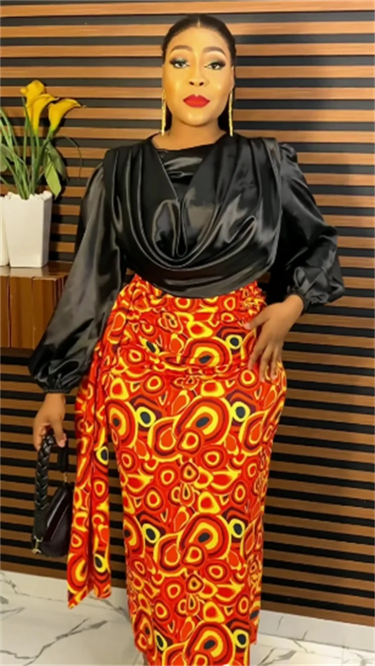 Satin Long Sleeve African Dress