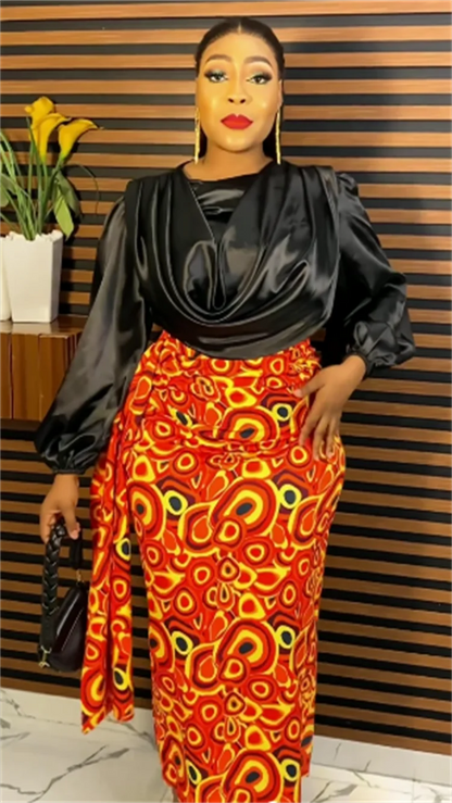 Satin Long Sleeve African Dress