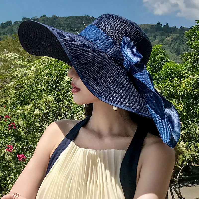 Women Summer Straw Hat For Beach Travel UV Protection Cut Bucket sun Cap Girl Sun Hat wide Brim