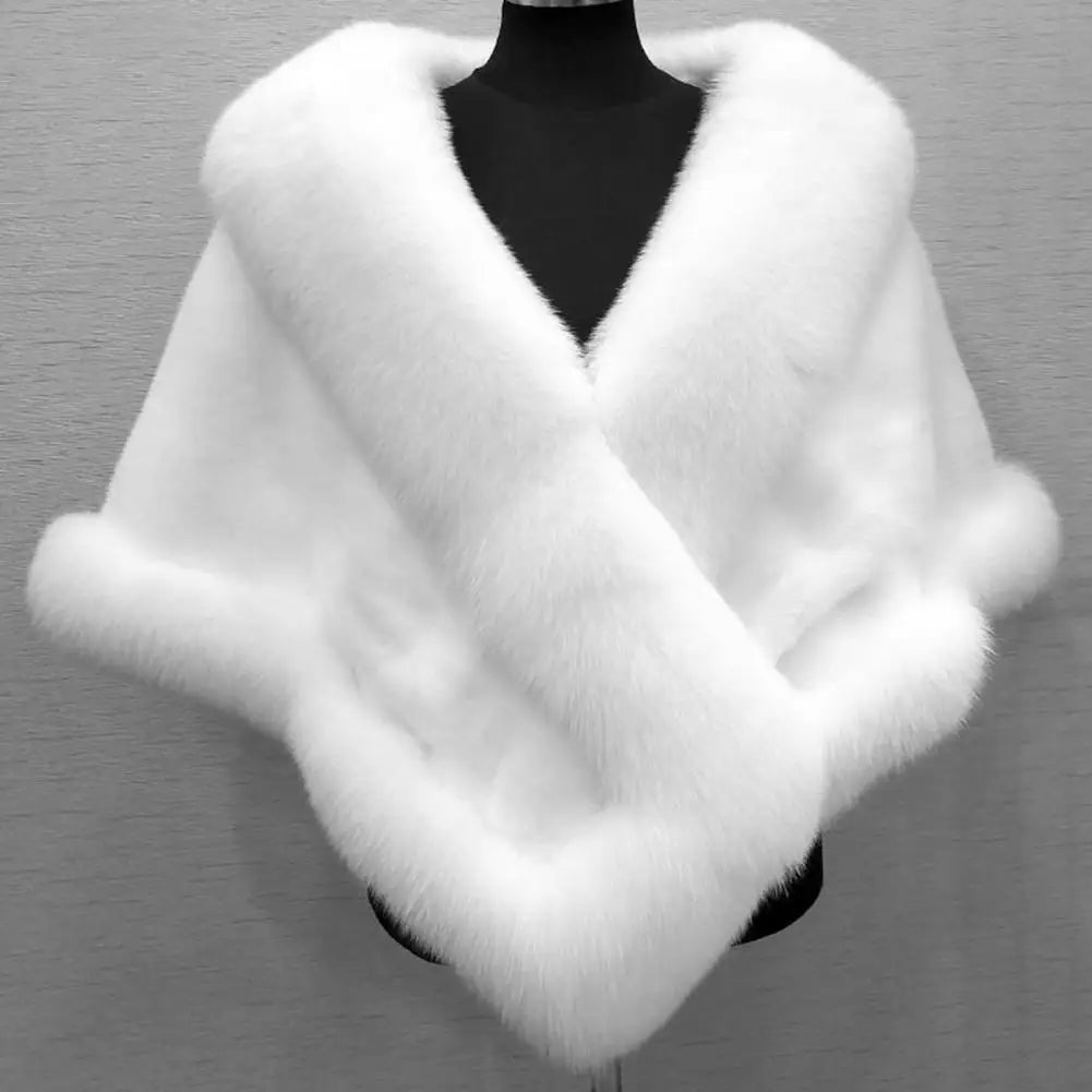 Luxury Fur Poncho Fluffy Shawl Wedding Banquet Dress Plush Cape Coat for Women