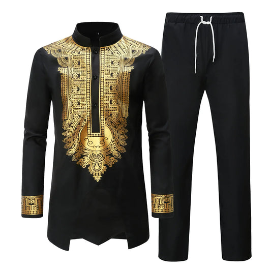 2 pcs Traditional African Dashiki Shirt and Pants for men