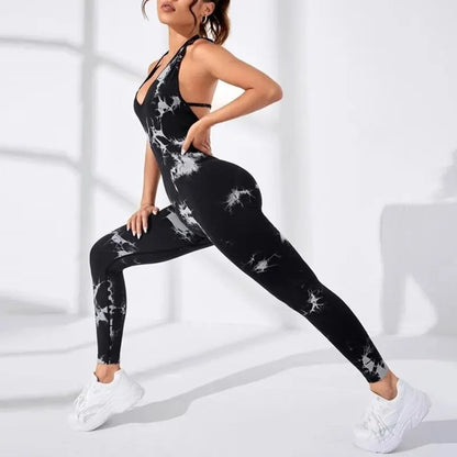 One Piece Women Backless camouflage Jumpsuits, Seamless Yoga Workout, Bodycon Romper, Scoop Neck, Butt Scrunch Leggings