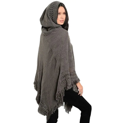 Tassel Cape Coat Fringe Poncho Oblique Stripe Coat Bohemian Shawl Scarf for Women