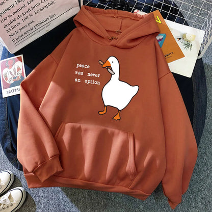 Peace Was Never An Option Goose Printing Cute Casual Pocket Warm Pullover Sweatshirt Hoodie for Women and Men