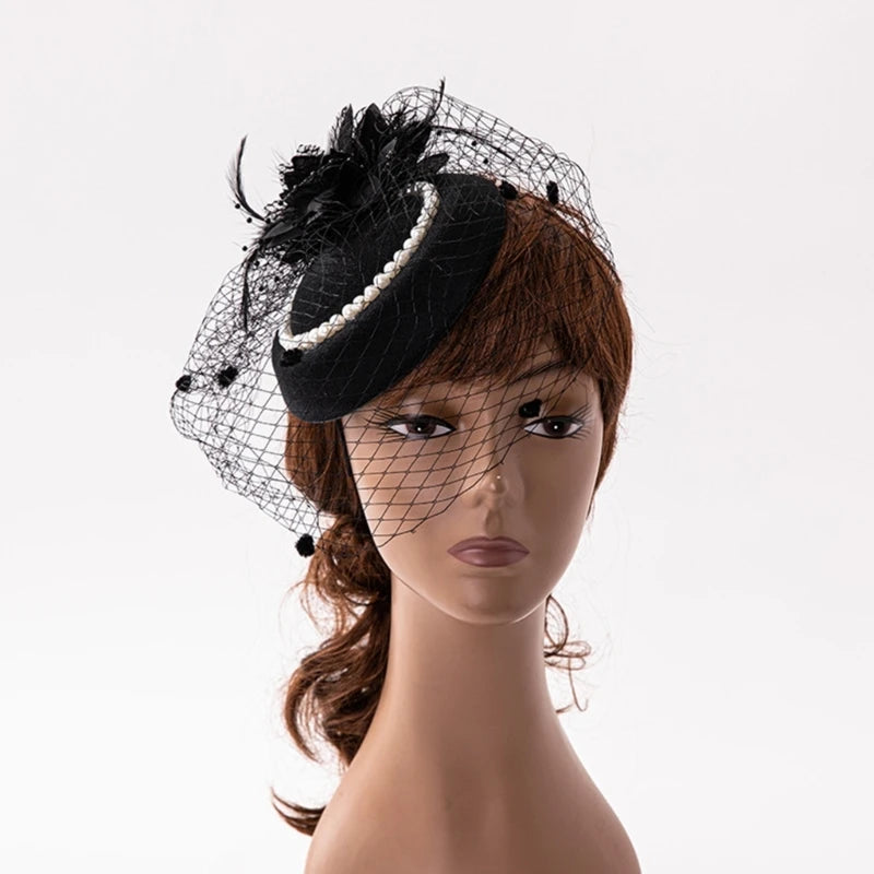Feather Fascinator Headband – Elegant Veil Tea Party Hat