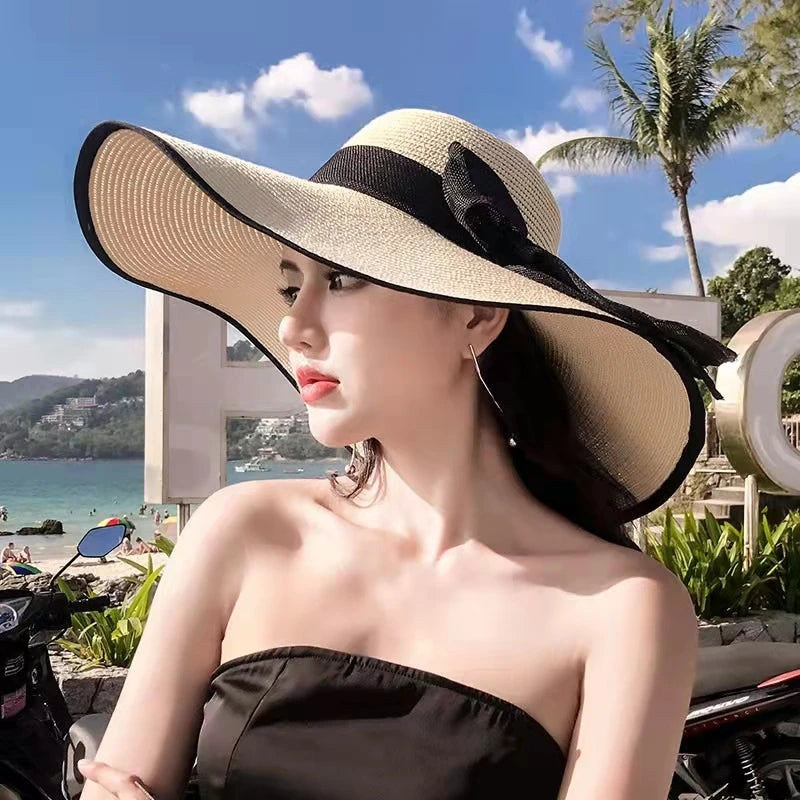 Women Summer Straw Hat For Beach Travel UV Protection Cut Bucket sun Cap Girl Sun Hat wide Brim