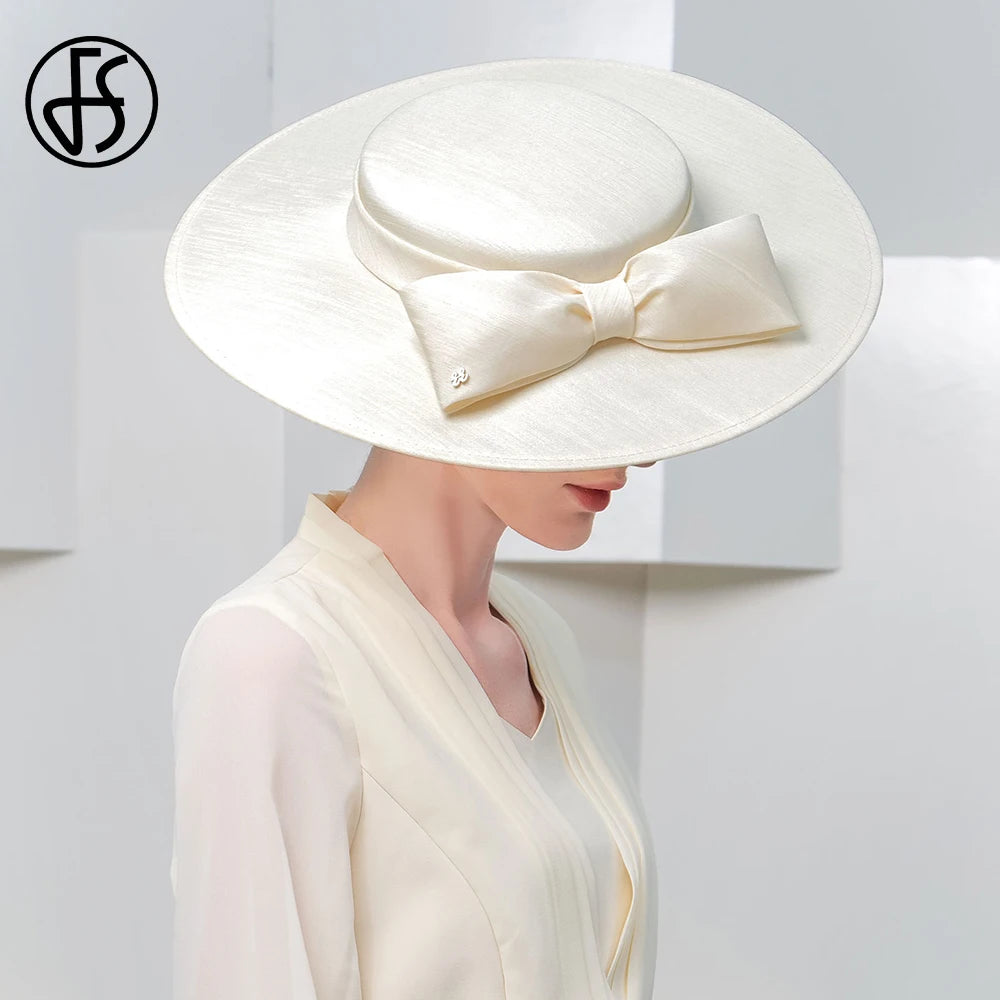 Wide Brim Church Fascinator – Big Bowknot Hat for Weddings