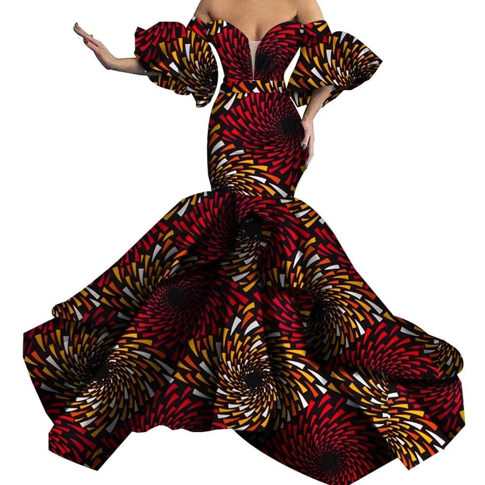 Fashionable Off Shoulder Pufff Sleeve African Bodycon Dress