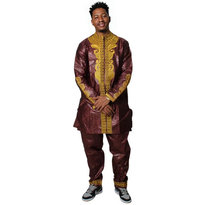 2 pcs Traditional African Dashiki Shirt and Pants for men