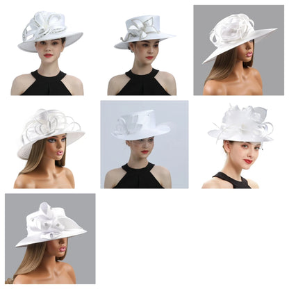 Deluxe White Fascinator – Satin Flower Top Hat with Chains