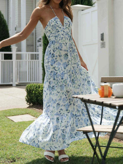 Floral Print Deep V Maxi Dress