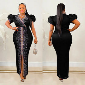 Beaded Puff Sleeve African Dress