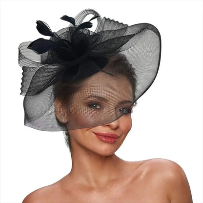 Handmade Lace & Feather Fascinator Bow Hair Clip