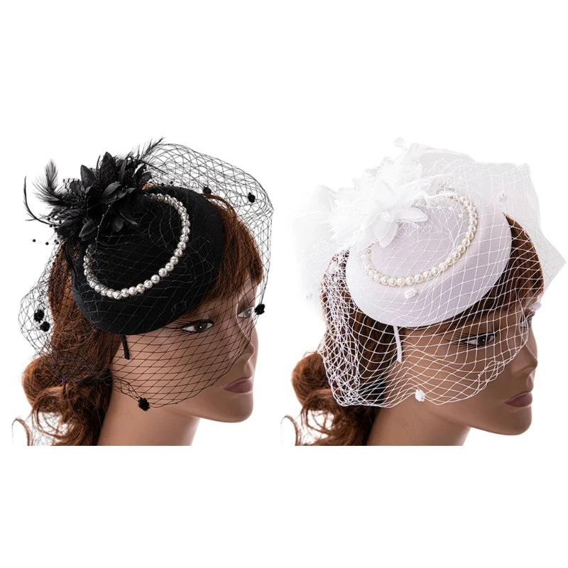 Feather Fascinator Headband – Elegant Veil Tea Party Hat
