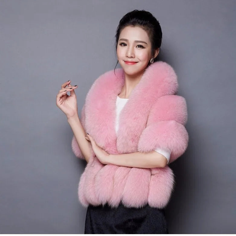 Fox Hair Shawl Wedding Dress Cheongsam Fur Cape Winter Coat for Women