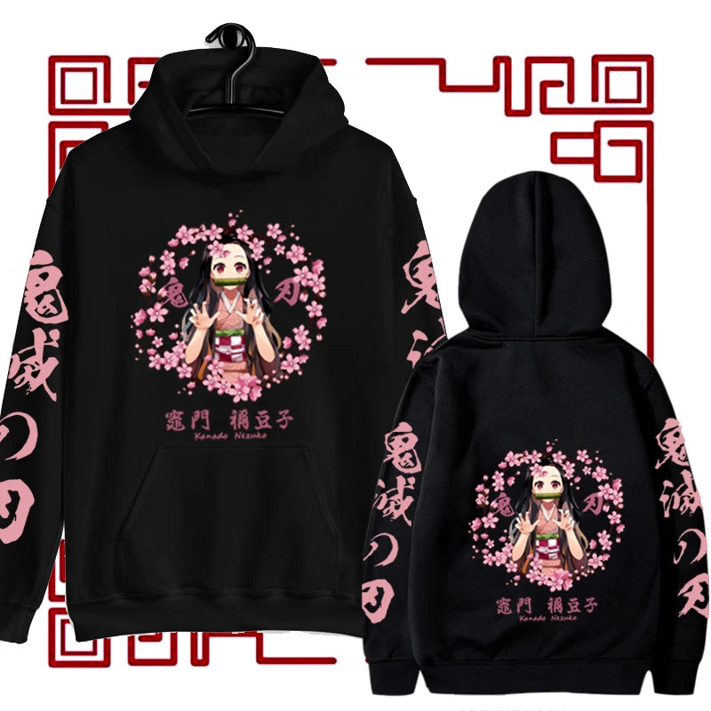 Anime Print Demon Slayer Blade Warm Fleece Japanese Street Kamado Nezuko Sweater Pullover Sweatshirt Hoodie for Men and Women