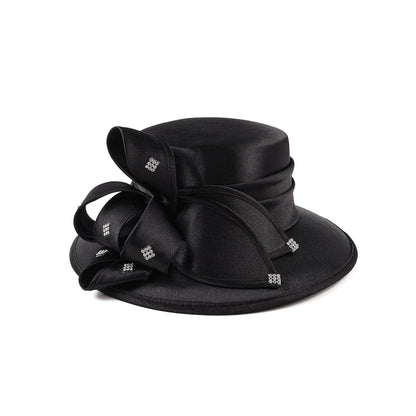 Premium Black Satin Church Hat | Fashion Flower Chain Wedding Top Hat